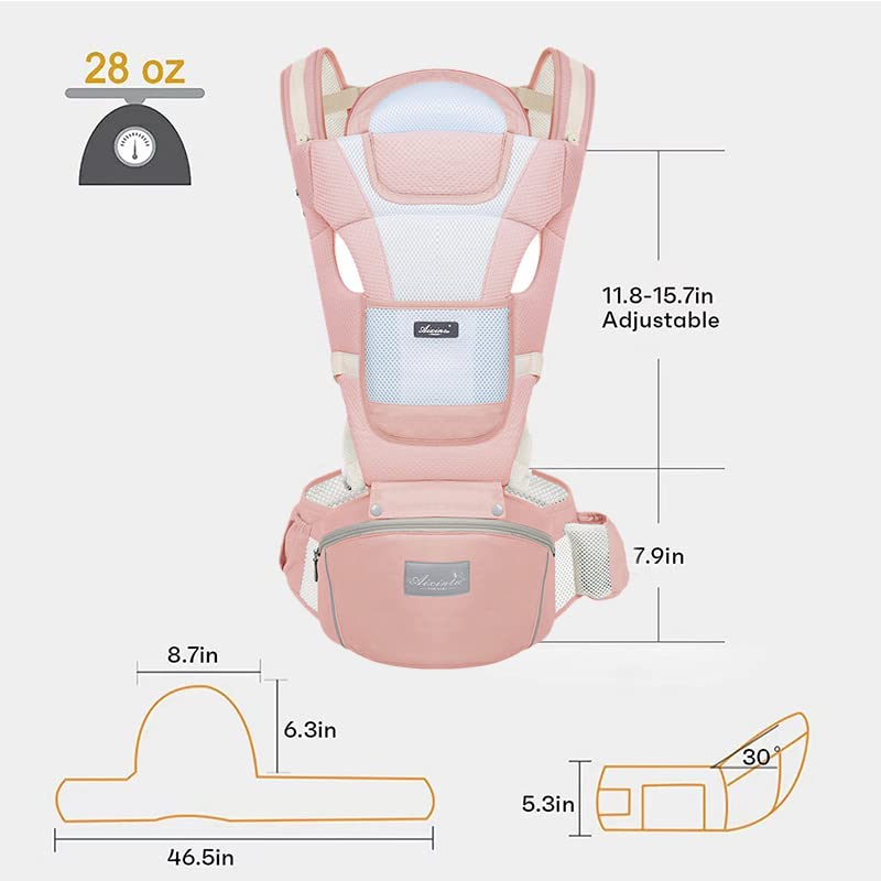 Mochila Portabebé Algodón Puro Ligera y Transpirable Gris con Asiento de Cadera Ajustable para Niños de 0 a 36 Meses