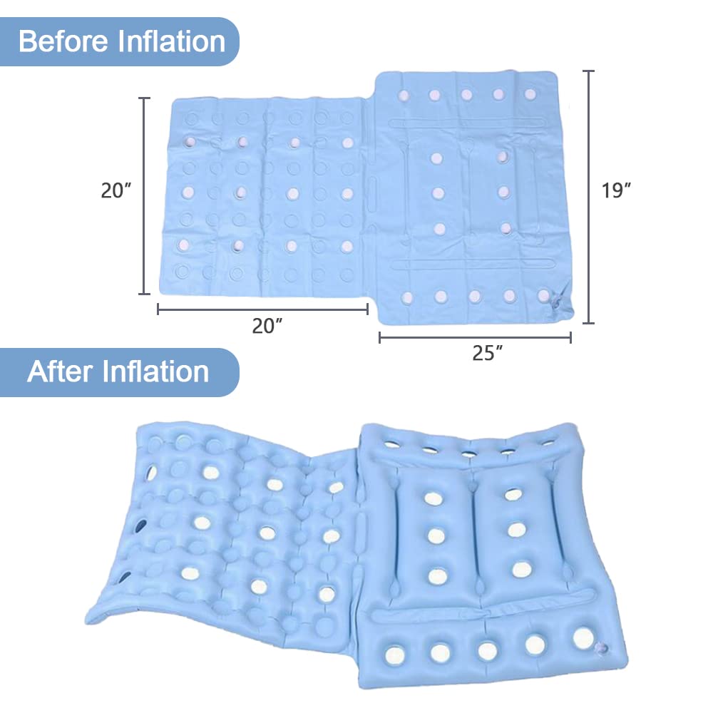 Cojín Inflable Mesinurs Azul para Silla de Ruedas con Respaldo Completo para Alivio del Dolor de Espalda