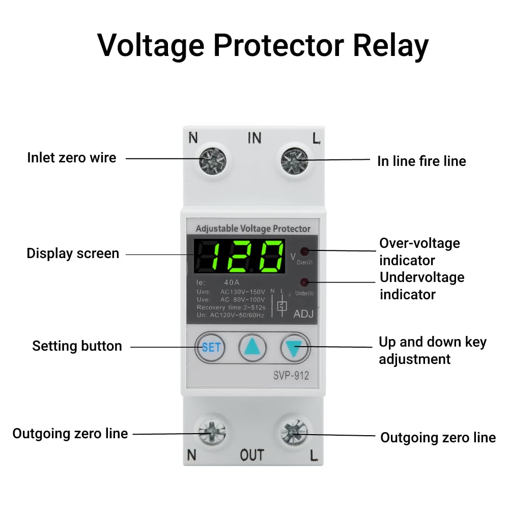 Relé Protector de Voltaje Autorrecuperación Ajustable 120 VCA 40A Digital