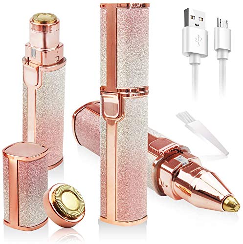 Depiladora Facial Mujer, 2 en 1 Eléctrica Depiladora Cejas Afeitadora Removedor de Vello Maquina Depilar Facial USB Recargable Impermeable Portátil sin Dolor Luz LED