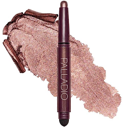Palladio Barra de sombra de ojos impermeable con esponja mezcladora, aplicación duradera y sin esfuerzo, Burgundy Shimmer