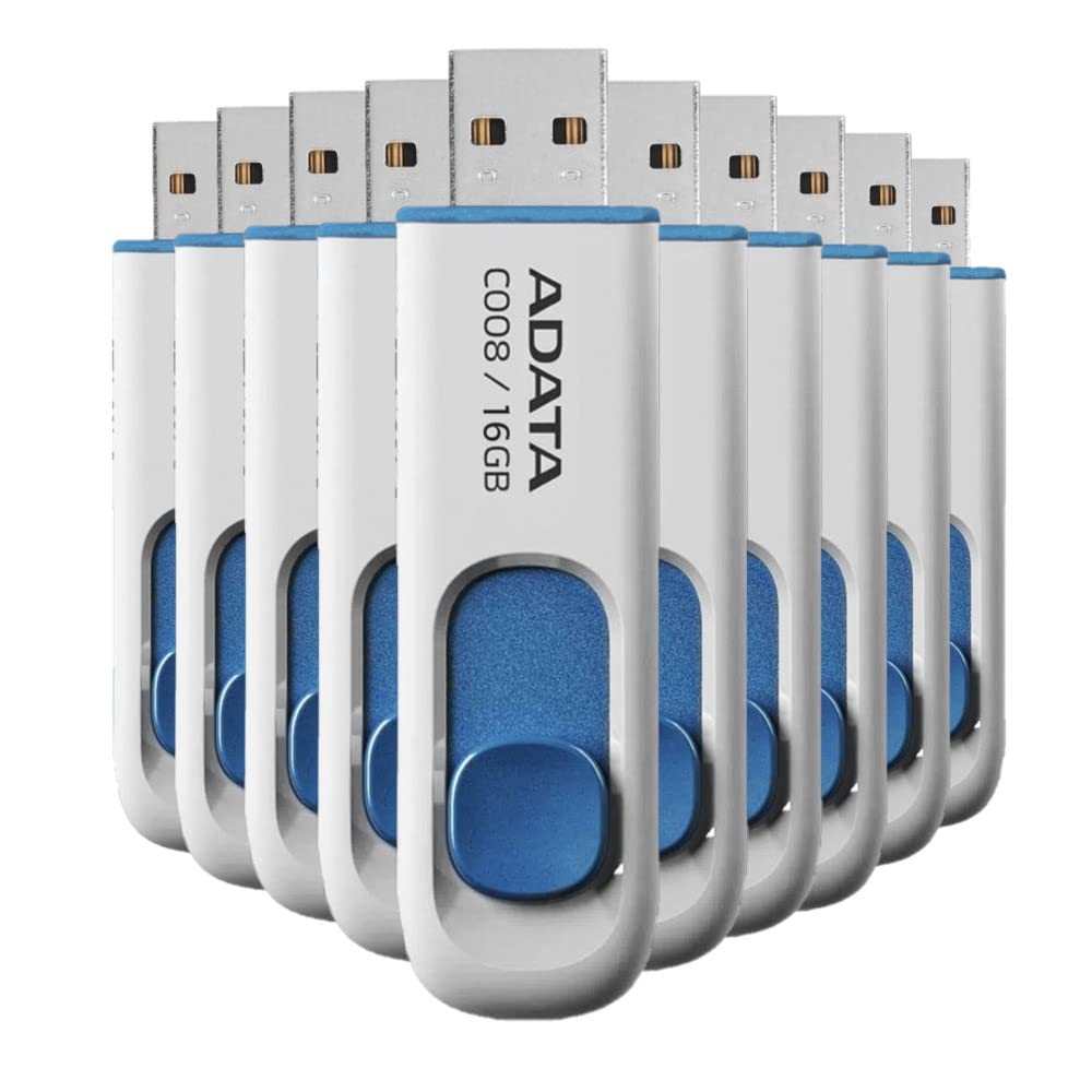 Memoria USB ADATA Blanco Azul Diseño Deslizable Elegante 16 GB Kit de 10 Piezas