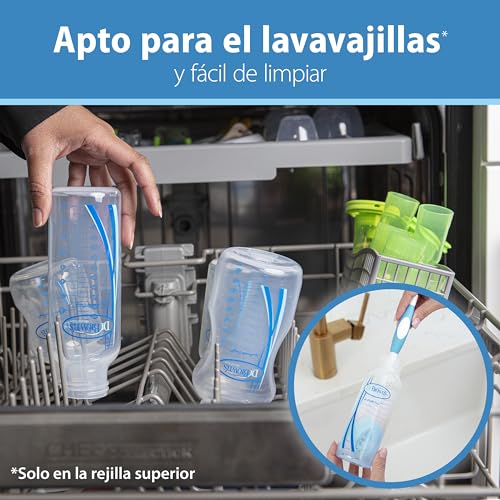 Dr. Brown's Opciones anticólicos + biberones estrechos, 0 m+ nivel 1 pezón – botella para reducir los cólicos, paquete de 4, 8 onzas, diseños Blue Nature
