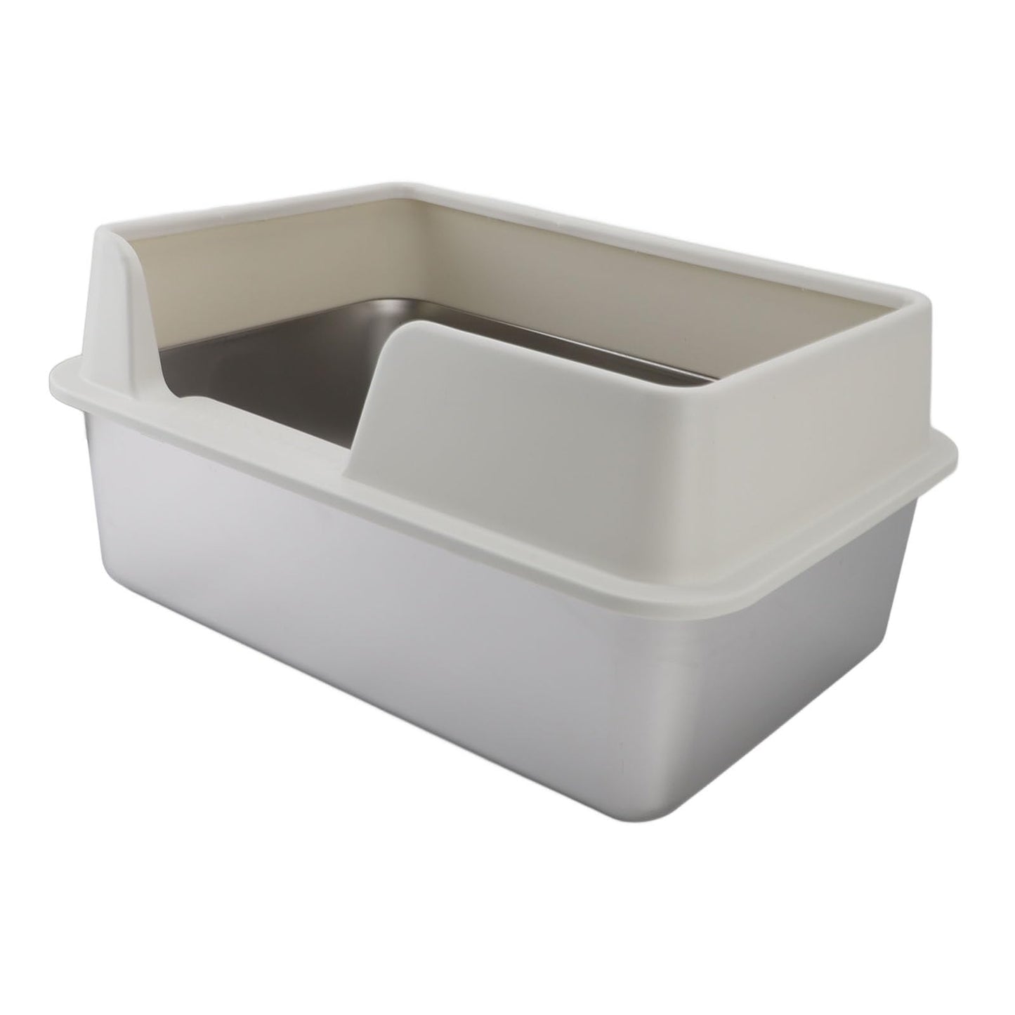 Bandeja de Grande de Acero Inoxidable, Caja de de Metal XL con Tapa a Prueba de Salpicaduras y Pala para Todos los Gatos, Fácil de Limpiar, No Pegajosa (Blanco Talla