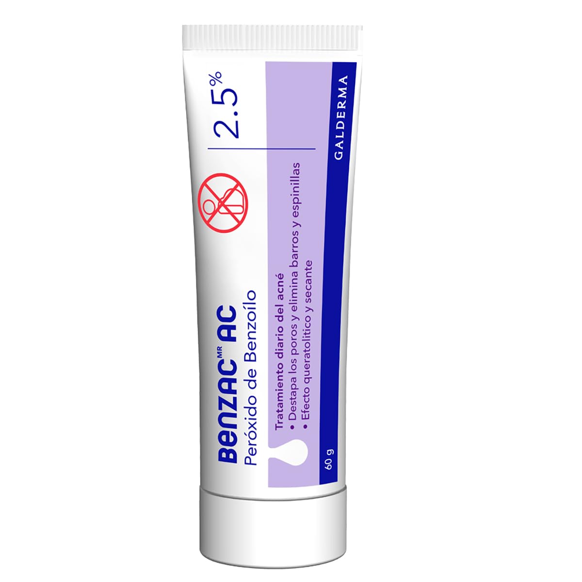Benzac AC 2.5% 1 pz 60g Gel para Barros y Espinillas Auxiliar en el Tratamiento del Acné Causado por la Bacteria C.Acnes Formulado con Peróxido de Benzoílo