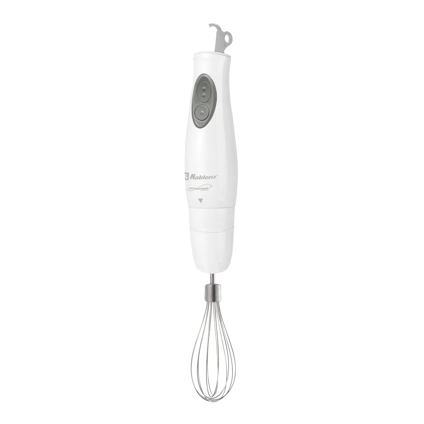 Koblenz Batidora de Mano de Inmersión Koblenz, 2 en 1, de 2 Velocidades, Batidor de Huevo, Vaso Medidor de 600ml, Eje de Acero Inoxidable, 300W, Licuados, Batidos, Sopas para Bebés, Color Blanco (BIKM-300 PB)