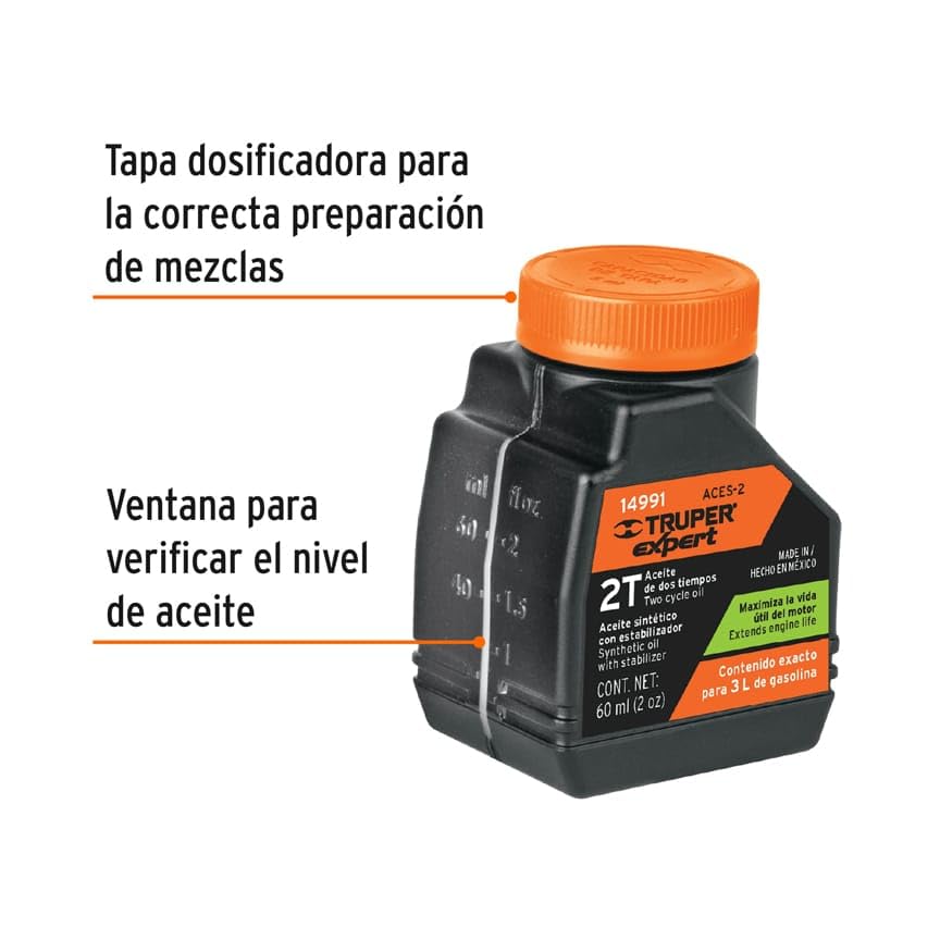 Aceite Sintético para Motor Truper ACES-2 2 Tiempos 60 ml