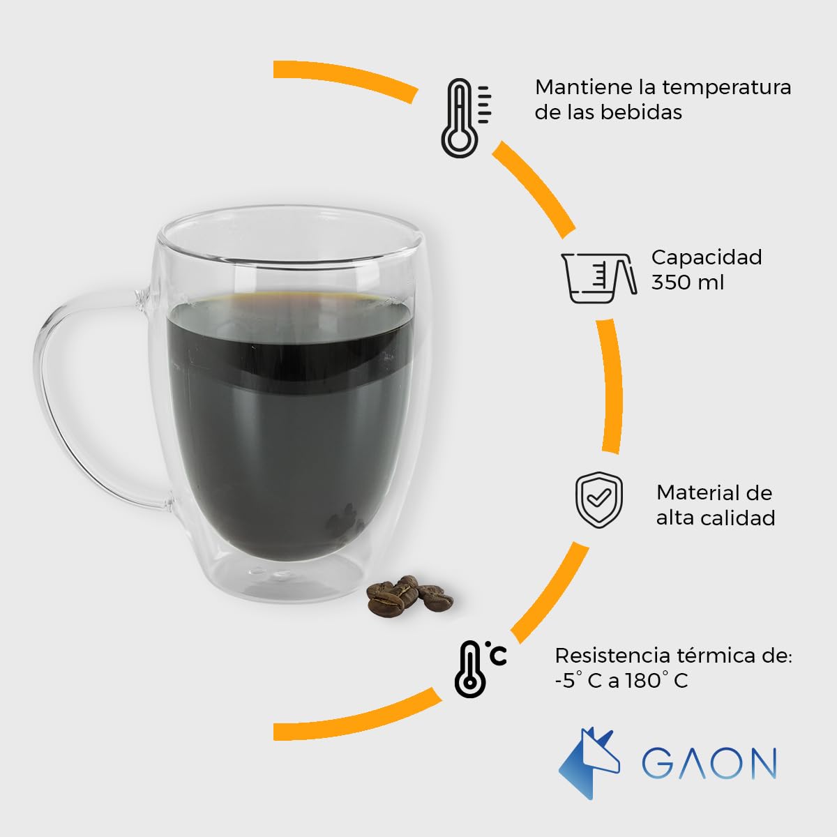 Juego de Tazas de Vidrio Termico Borosilicato para Cafe Espresso o Te con Asa Set de 2 Piezas Doble Fondo 12 Onzas