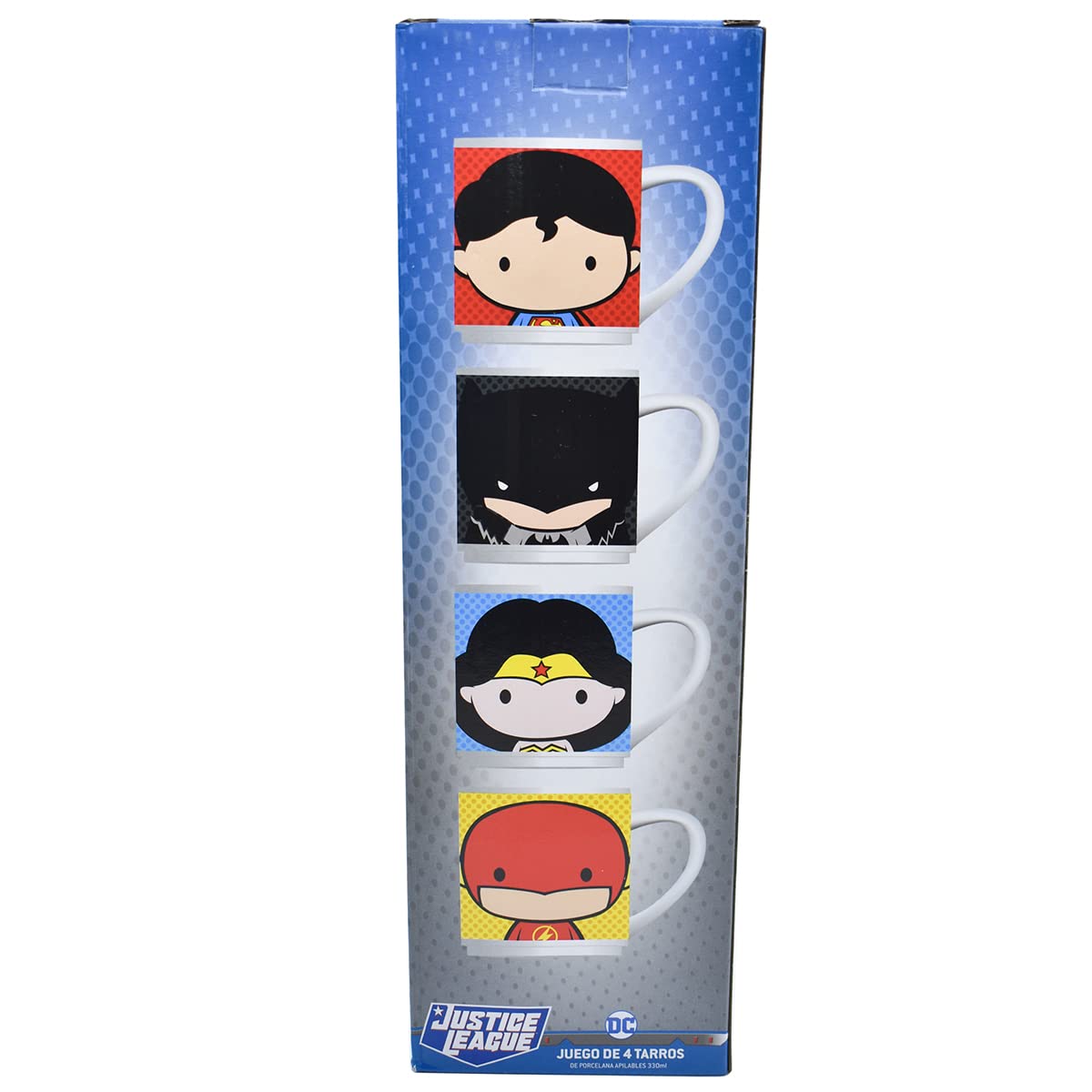 FUNKIDS Juego de 4 Tarros de Porcelana Apilables, Tazas para Cafe de 330 ml, Multicolor (DC Comics)