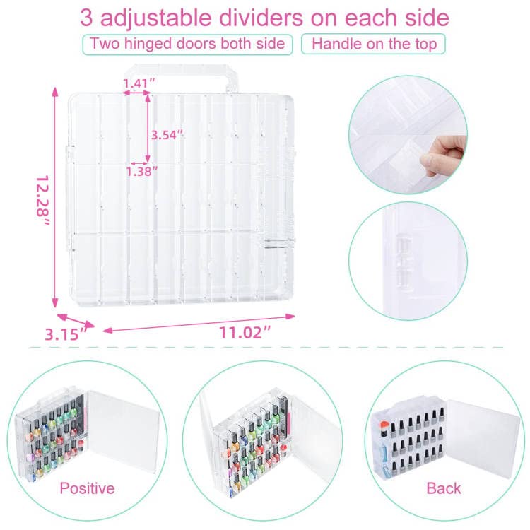 Universal Double Side Transparent Nail Polish Gel Organizer Holder for 48 Bottles Adjustable Space Divider with Two Toe Separator