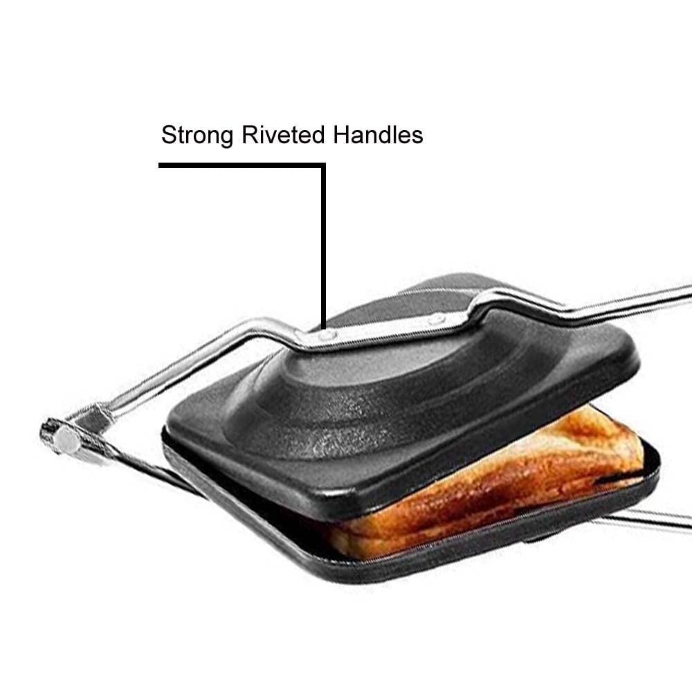 AnNafi® Sandwichera | Parrilla de prensa de sándwiches para gas y estufa, sartén antiadherente para sándwiches de queso a la parrilla calientes y crujientes y cubano, platillo volador de hierro fundido fácil de usar para fogatas exteriores