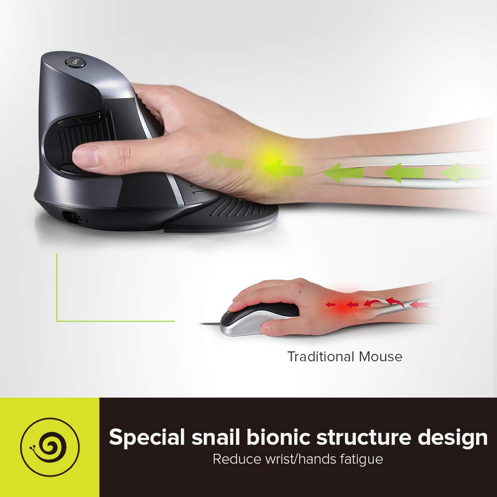 DELUX Mouse ergonómico inalámbrico recargable, Mouse vertical con Bluetooth, mouse optico con 1600 DPI para reducir el dolor de mano y muñeca, 2.4GHz con receptor USB y Bluetooth, 6 botones y reposamanos extraíble (M618G DB-Negro)