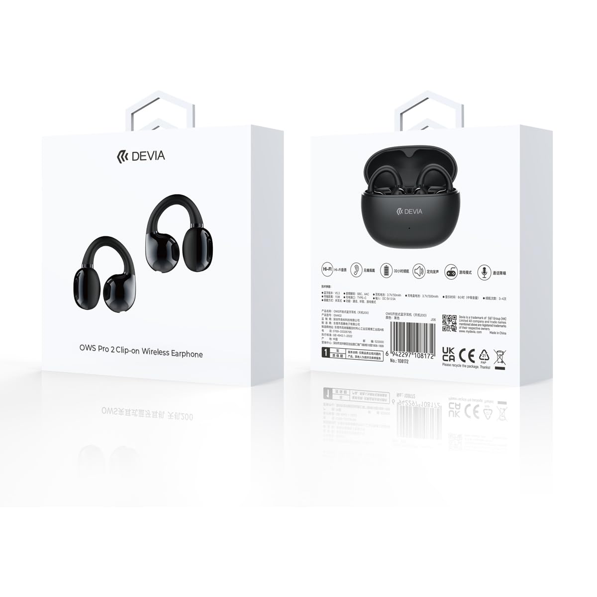 Audífonos Wireless DEVIA OWS Pro2 Negro Clip-on