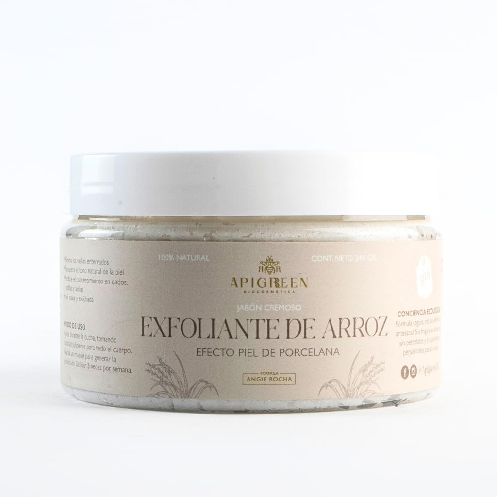APIGREEN Jabón Exfoliante Natural de Arroz - Limpieza Profunda y Aclarado de la Piel - Elimina Impurezas y Tonifica - Para una Piel Suave y Luminosa