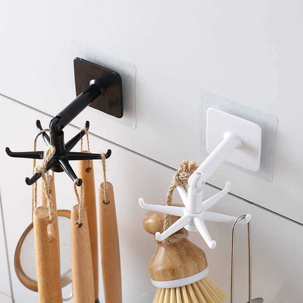 Gancho Plegable Giratorio de 360 Grados,Gancho Giratorio de Cocina de 4 Piezas,Gancho Multiusos para Colgar Utensilios,Gancho Autoadhesivo con 6 Ganchos,Gancho Vertical de 180 Grados (Negro)