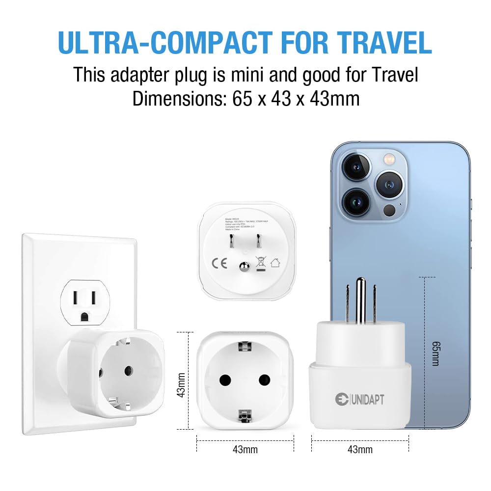 Adaptador de Enchufe Europeo a EE. UU. Unidapt Blanco 2 Paquetes