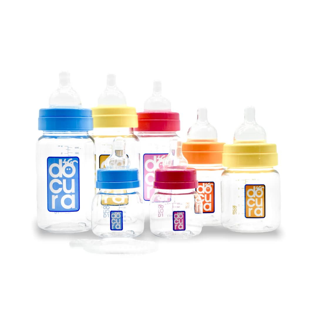 DOCURA - Set Para Recién Nacido, Biberones De Boca Ancha 8 Piezas, Silicón Líquido, Flujo Lento y Medio, Anti cólicos, Antireflujo, Libre de BPA
