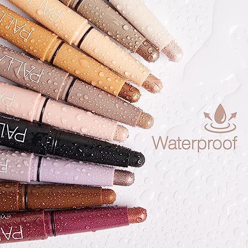 Palladio Barra de sombra de ojos impermeable con esponja mezcladora, aplicación duradera y sin esfuerzo, Taupe Shimmer