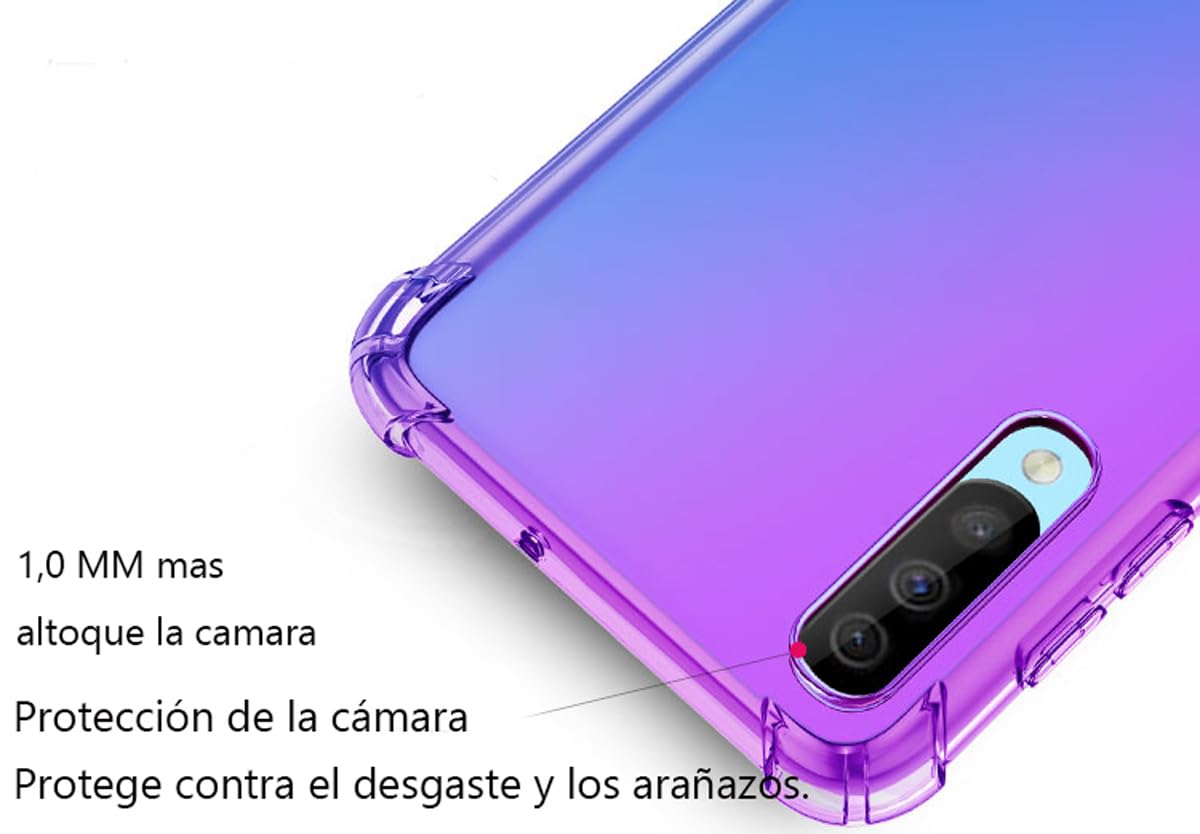 DABUNA Funda para Huawei P30 Case Uso Rudo,Transparente Colores Degradados Protectora de Cámara Anticaída Carcasa Bumper(Púrpura Azul)