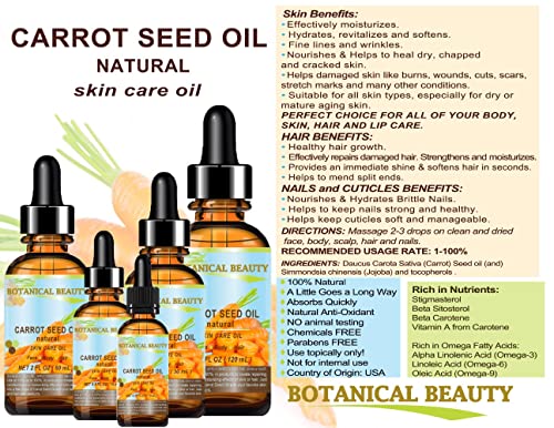 CARROT SEED OIL 100% Pure / Natural. Cold Pressed / Undiluted / Kosher Certified. Skin Care.0.33 Fl.oz.- 10 ml. by Botanical Beauty