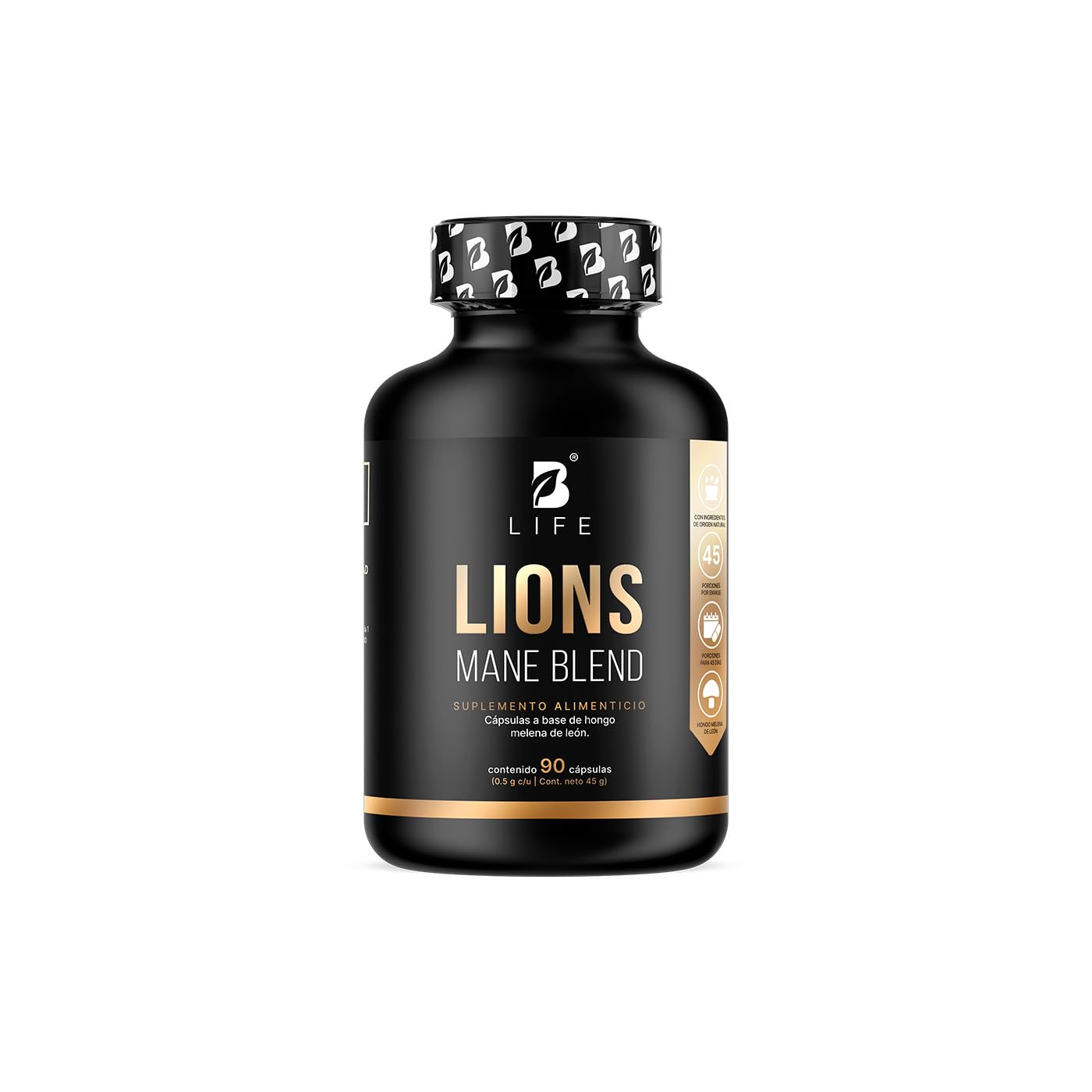 Hongo Melena de León Puro 90 Cápsulas 1000 mg por porción. Ingredientes naturales. Lions Mane Blend B Life.