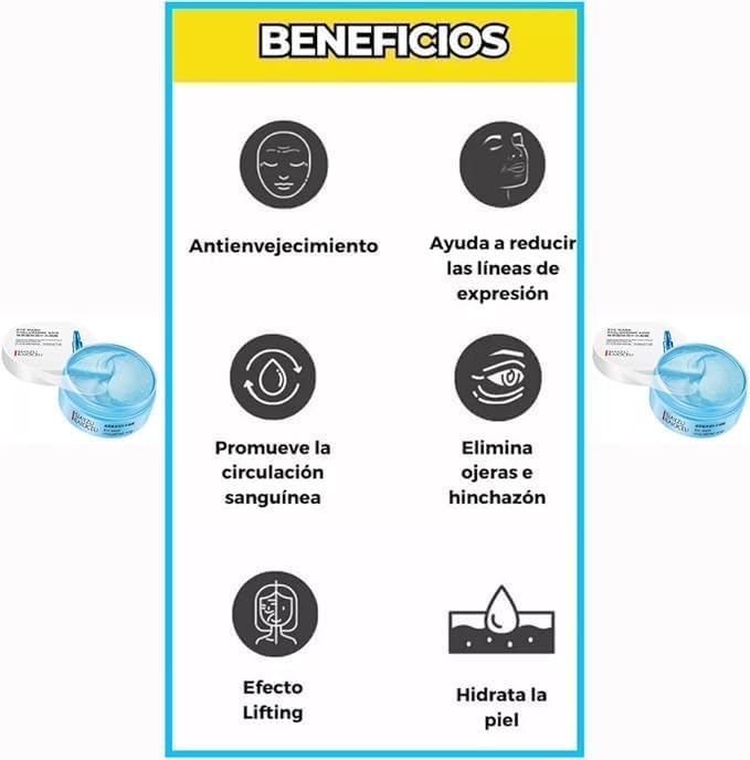 Parches Ojos Acido Hialuronico, Mascarilla Para Ojeras Y Bolsas, Contorno De Ojos, Hidrogel Anti Arrugas, Lineas De Expresion, Hinchazon, Parches Humectantes, Optigel, Eye Patches (2 unidades)