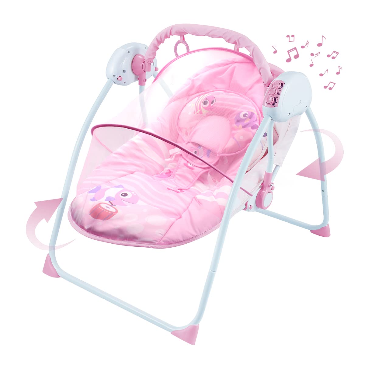 Silla Mecedora Eléctrica Raganet Rosa con Columpio a Control Remoto y Música para Bebés