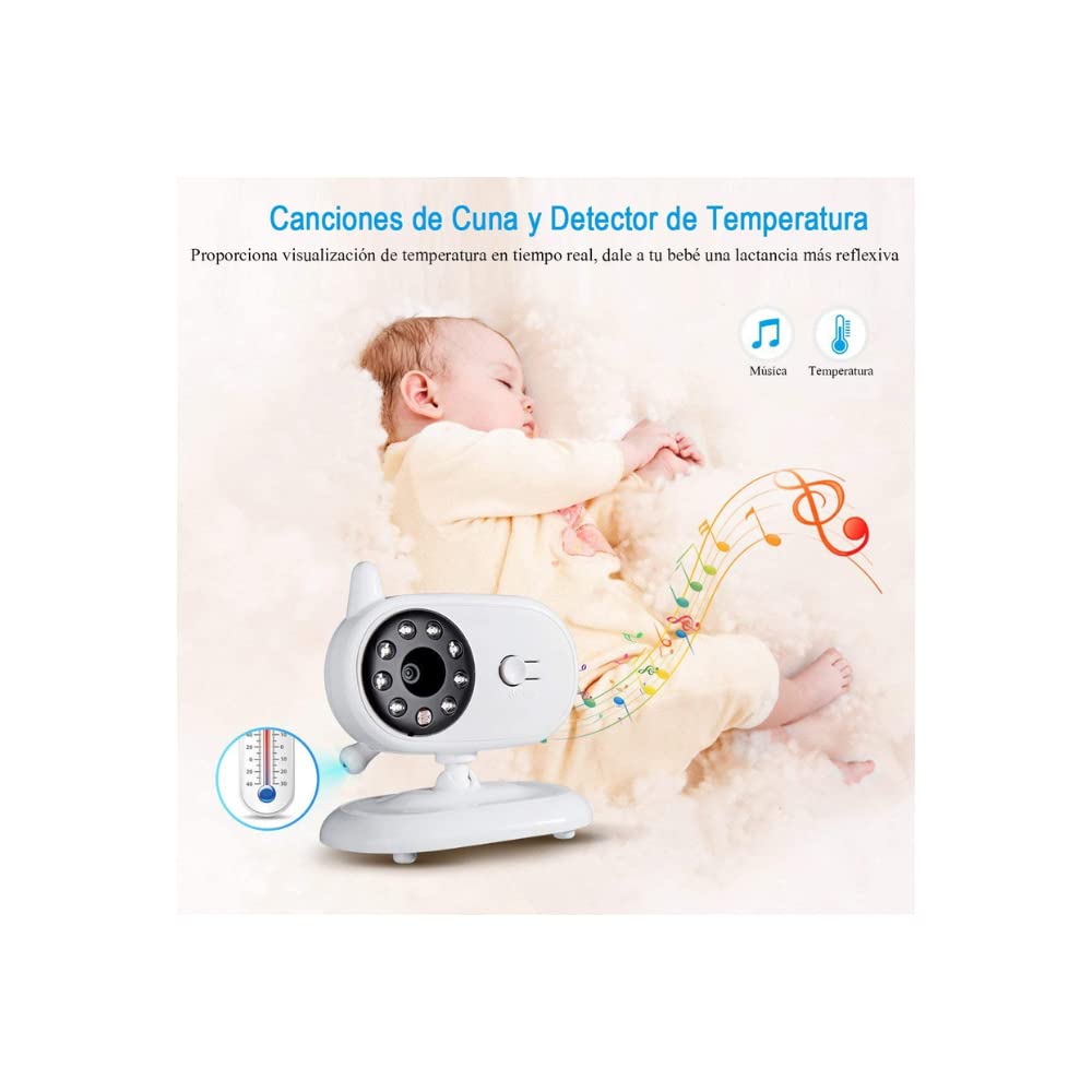 Play Around Glückluz Vigila Bebes con Cámara Bebé Monitor Inalámbrico con Pantalla de 3.5” LCD, Blanco