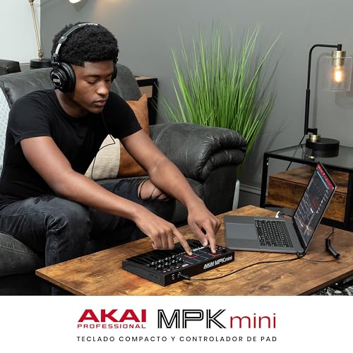 AKAI Professional MPK Mini MK3 - Teclado controlador MIDI USB de 25 teclas con 8 drum pads, 8 perillas y software de producción musical, negro