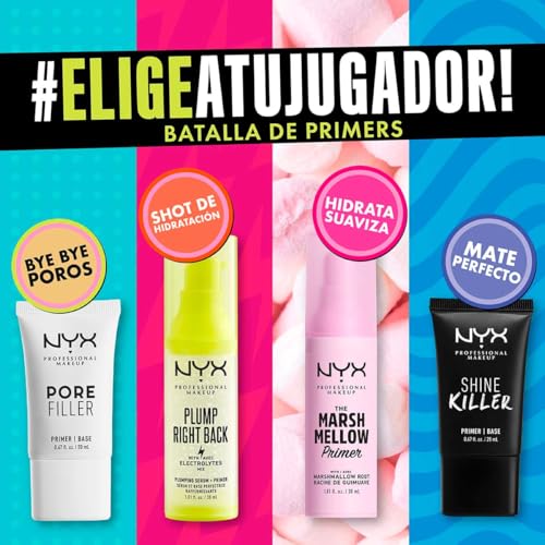NYX Professional Makeup, Primer de maquillaje + Serum Plump Right Back, 30ml. Prebase hidratante que tonifica y revitaliza la piel, infusionada con electrolitos y ácido hialurónico, extiende hasta 24H la duración de tu maquillaje, base agua