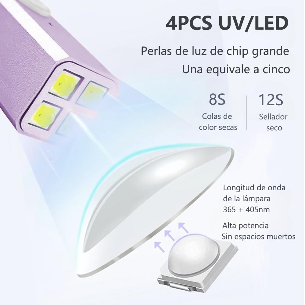 JESWO Lampara para Uñas profesional Recargable, Lampara 4 UV/LED para Uñas de 8W, 2 Ajustes de Temporizador, Lampara LED para Uñas Portátil de Aluminio, Uso en Hogar y Salón