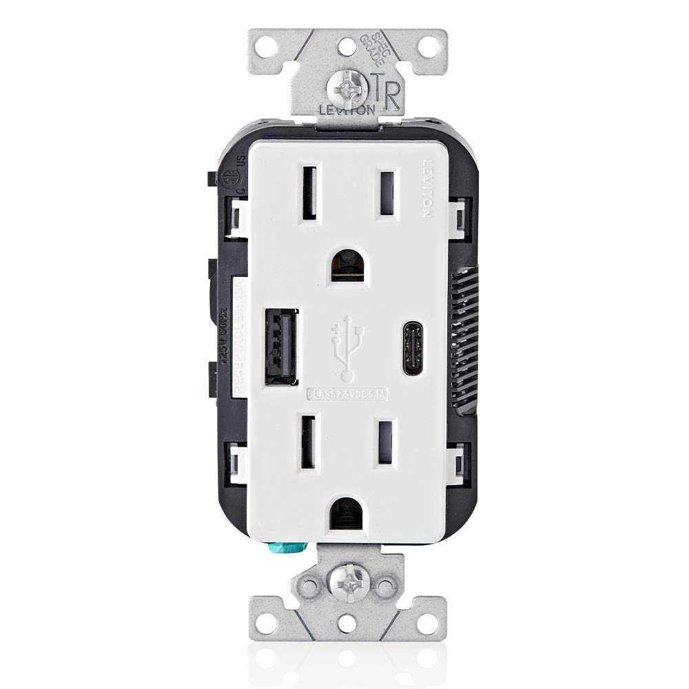 Leviton 002-T5633-00W Cargador 2 USB A-C Dúplex Tamper Resistant 15A - 125V,, pack of/paquete de 1