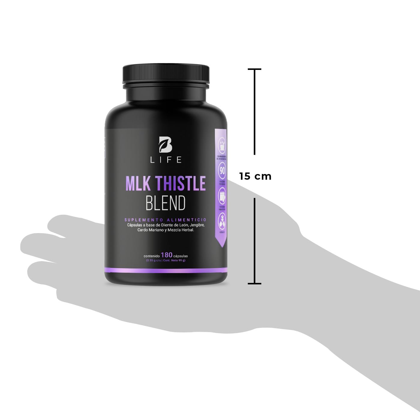 Cardo Mariano 180 cápsulas 1100 mg por porción. Hoja de Diente de León, Raíz de Jengibre y Mezcla Herbal. Ingredientes naturales. Mlk Thistle Blend B Life.