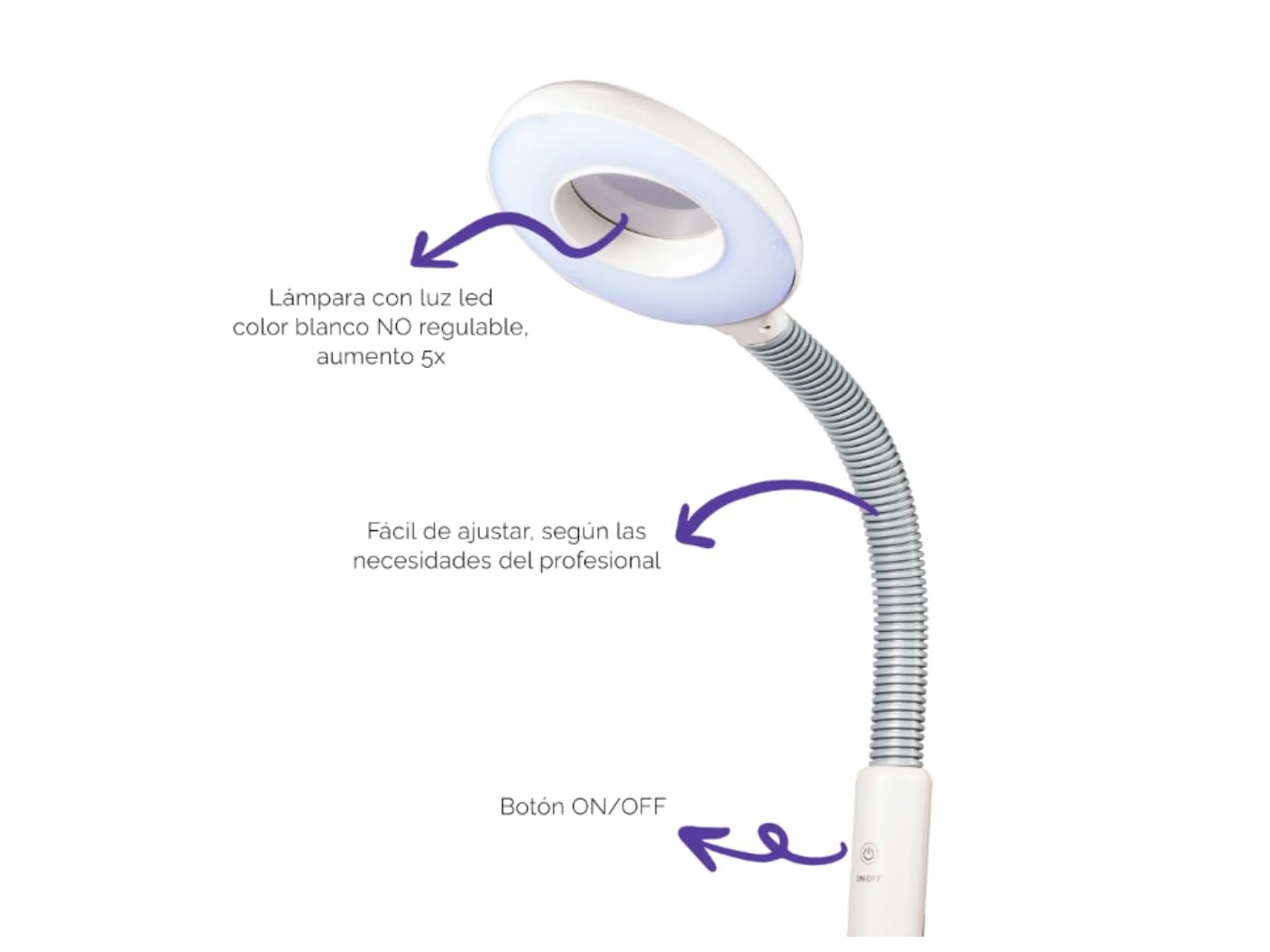 Vaporizador Generación de Ozono con Lupa y Luz Led Pedestal Facial Spa Salon de Belleza Barberia Vapor caliente abre los poros y suaviza la piel Letmex BM3058