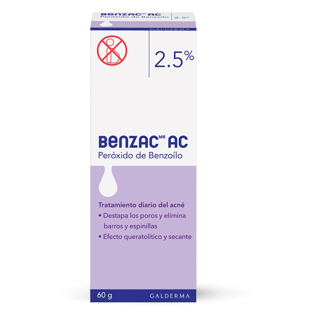Benzac AC 2.5% 1 pz 60g Gel para Barros y Espinillas Auxiliar en el Tratamiento del Acné Causado por la Bacteria C.Acnes Formulado con Peróxido de Benzoílo