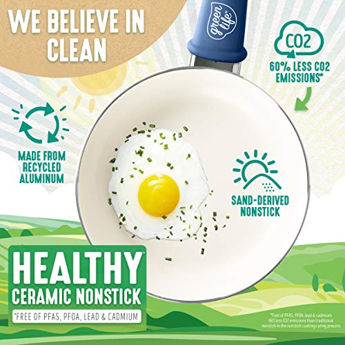 GreenLife Soft Grip Healthy Ceramic - Juego de ollas y sartenes antiadherentes de 12 piezas, sin PFAS, apto para lavaplatos, color azul