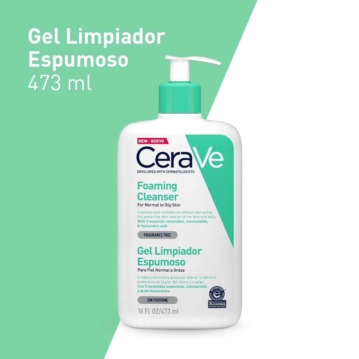 CeraVe Gel Limpiador Espumoso |473ml| Limpiador diario para piel mixta grasa o con acné + Crema Reparadora para el Contorno de Ojos |14gr| Crema hidratante de ojos para bolsas y ojeras