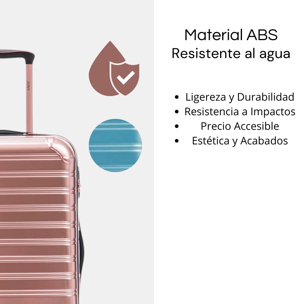 Maleta de Mano JONY Carry On Rigida Resistente Ruedas Giratorias 360 Mango Expandible ABS Candado de Seguridad (Rosa Gold)