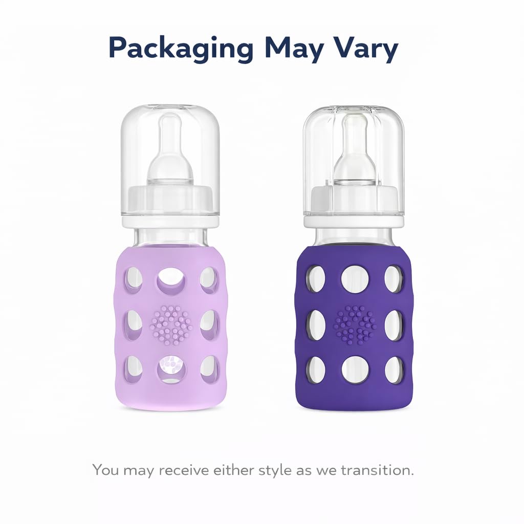 Lifefactory Biberón de vidrio para bebé libre de BPA | Funda protectora de silicona | 4 oz Paquete de 2 | Lavanda, Menta
