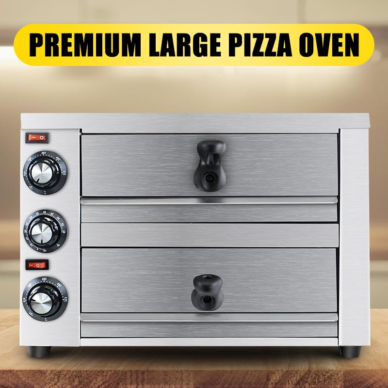 KOOTEN - Horno de pizza de mesa de 2 niveles, acero inoxidable comercial eléctrico para interiores con temporizador para el hogar y el restaurante