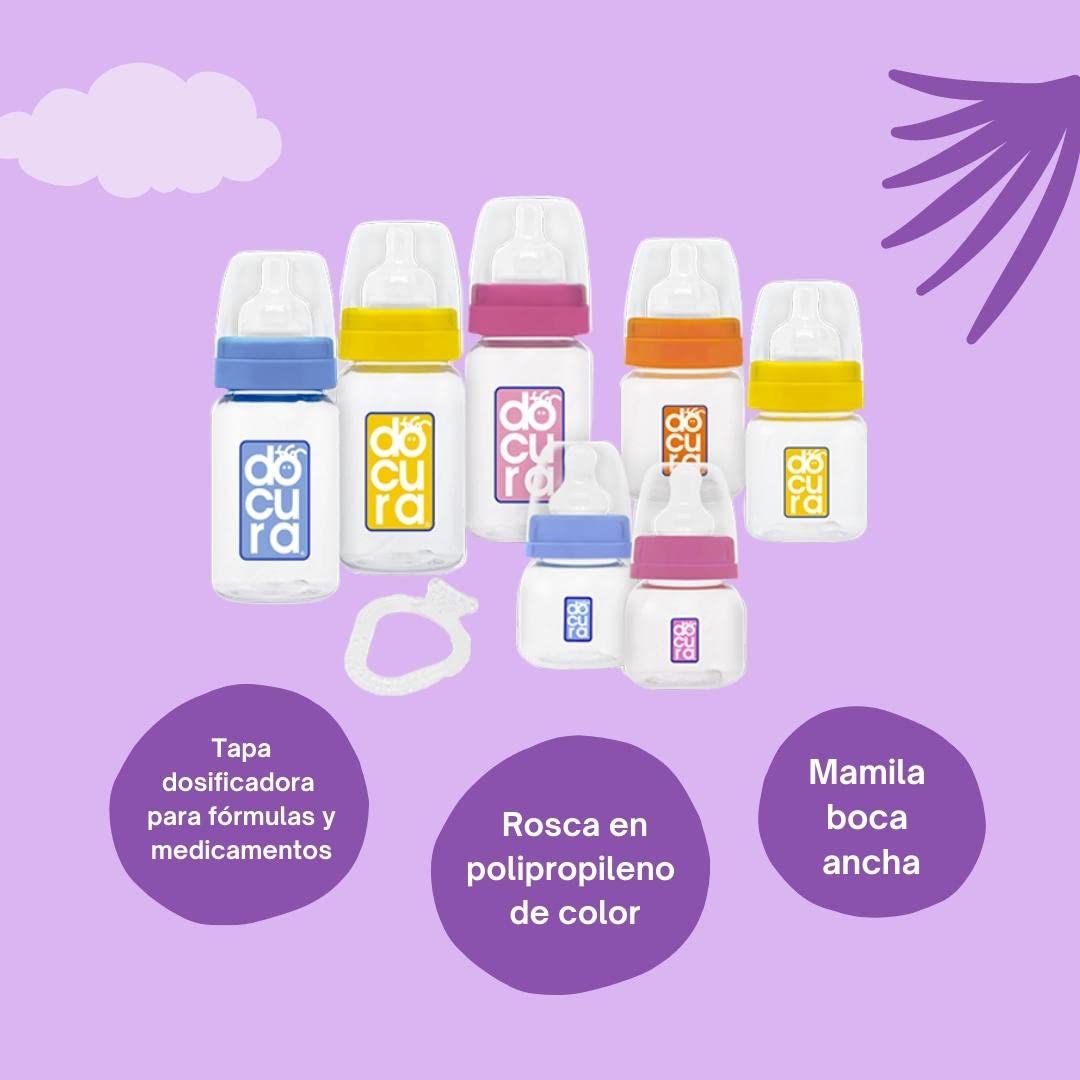 DOCURA - Set Para Recién Nacido, Biberones De Boca Ancha 8 Piezas, Silicón Líquido, Flujo Lento y Medio, Anti cólicos, Antireflujo, Libre de BPA