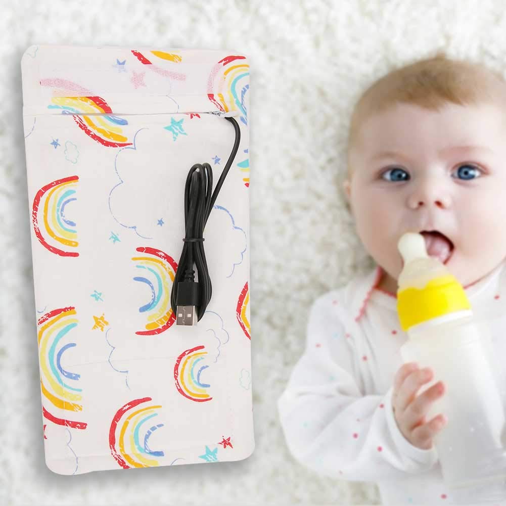 Funda para Biberón que Mantiene el Calor, Bolsas para Biberones Portátiles, USB para Mantener el Calor de la Leche, Calentador Multifunción para Taza de café, té, Bebida, Bolsa de (arcoíris)