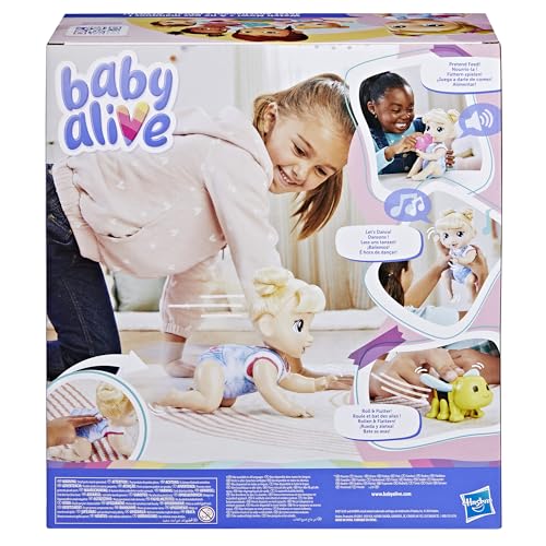 Baby Alive, Harper Hugs Gatea y Juega, Set de muñeca electrónica, más de 40 Sonidos, Pelo Rubio, Juguetes para niños y niñas de 27 cm, +3 años,