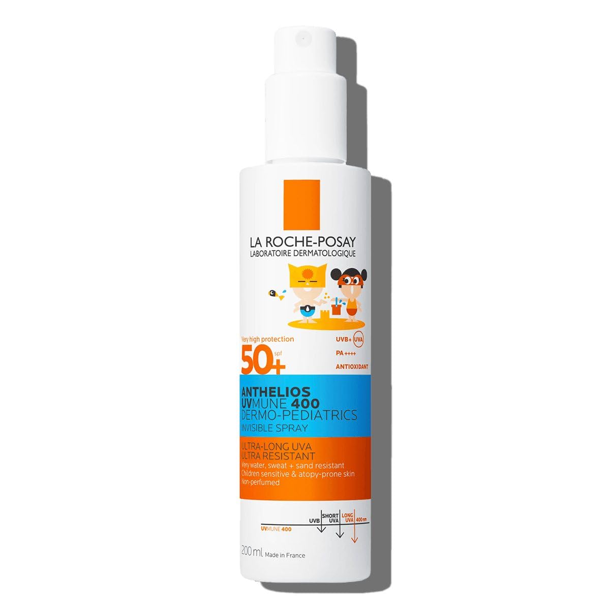 La Roche-Posay Anthelios UVMUNE 400 Dermo-Pediatrics Spray Invisible FPS 50+ 200ml. Protector solar corporal para niños. Para piel sensible