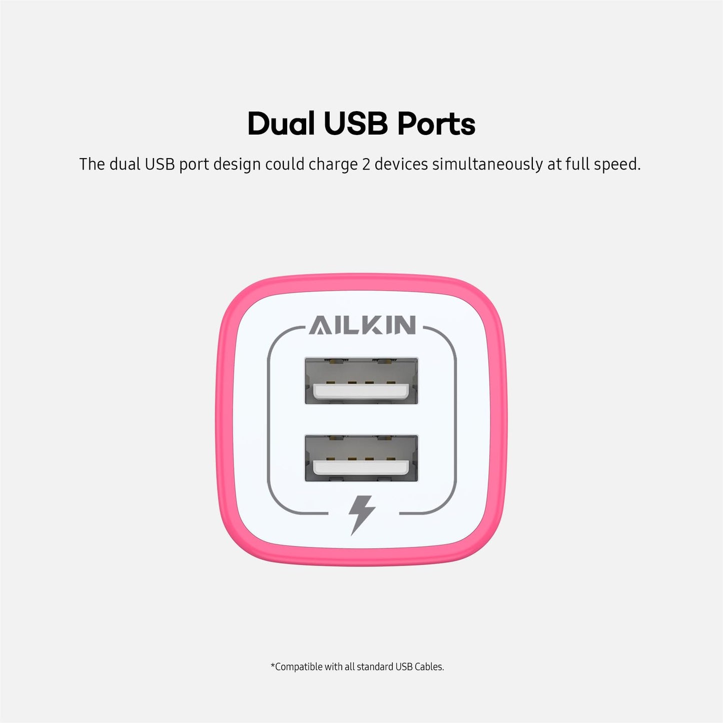 Cargador de pared USB, Ailkin 2-Pack 2.1A universal de alta velocidad adaptador de viaje para iPhone 7/7 Plus, iPhone 6/6plus, Samsung Galaxy S7/S6, Sony, Motorola, HTC, LG Android Tablets y más, 06-Rose