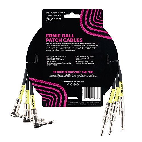 Cable de Conexión Ernie Ball Negro Recto/acodado 45,7 cm 3 Unidades