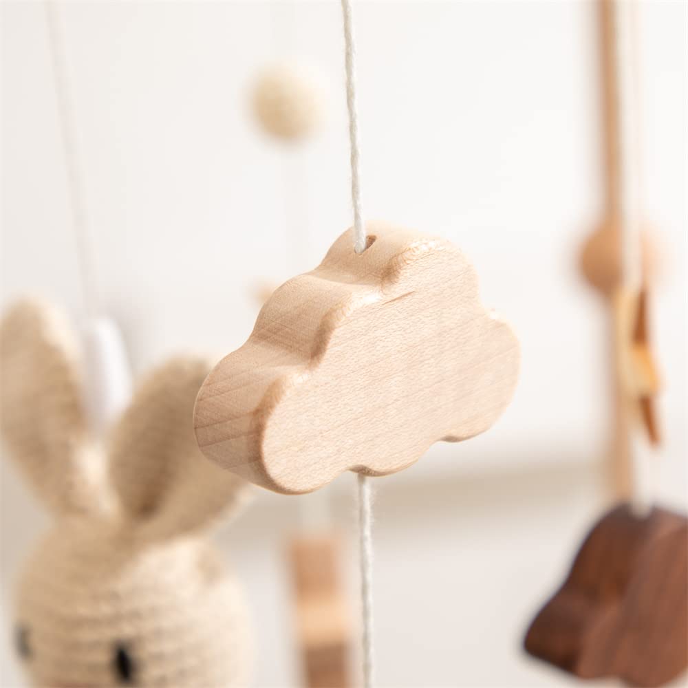 Móvil para bebé, cuna móvil para niños y niñas, nubes 3D, conejo, animales, móvil para cuna, campanillas de viento, habitación de niños, decoración de guardería (B)