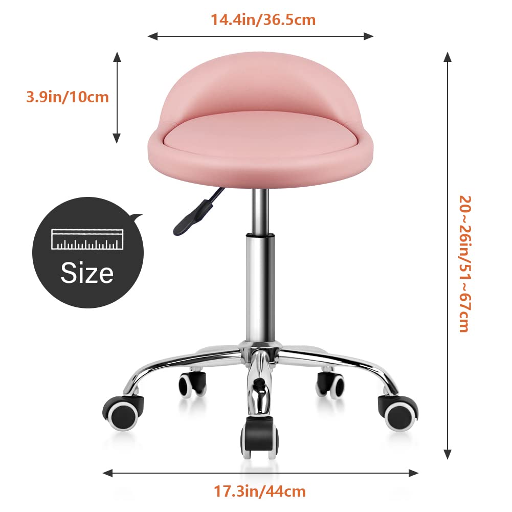 KKTONER Taburetes Giratorios con Respaldo Bajo Taburetes Redondos Rodantes Rosa Taburete Silla con Ruedas para el Hogar Salón Facial SPA Masaje Tatuajes Trabajo