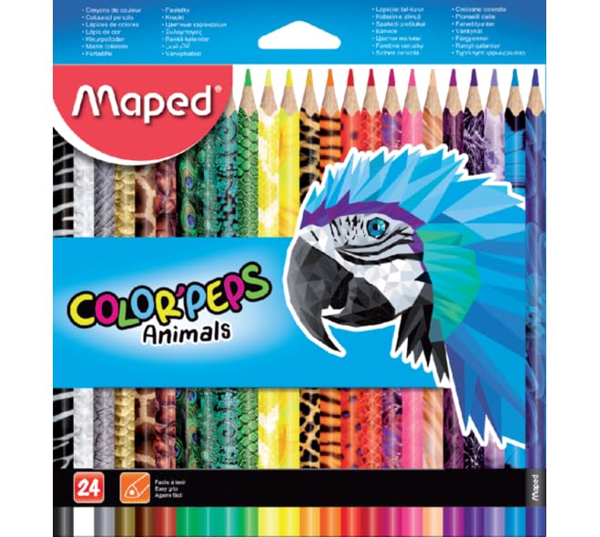 Maped - Color'Peps Animals - Lápices de colores en madera con diseño de animales, Caja con 24 piezas