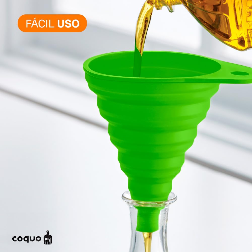 COQUO - Set 2 Piezas - Embudos Plegables de Silicón Calidad Premium (Verde)